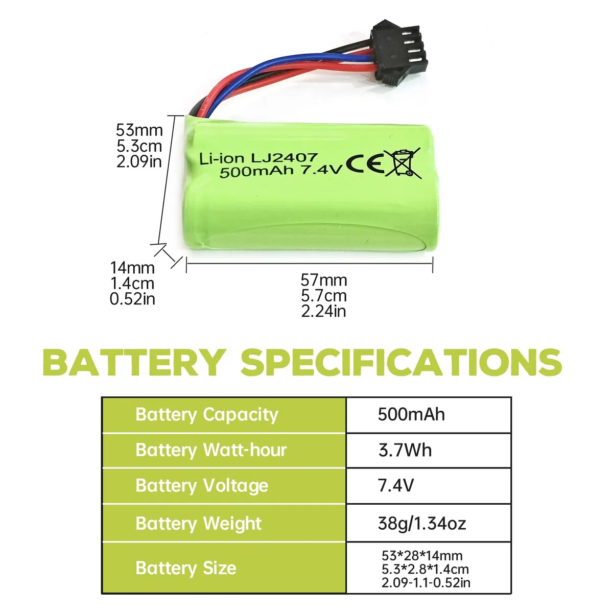 7.4V 500mAh SM-4P Plug Batteria Ricaricabile con Cavo di Ricarica USB per EC16 DE85 RC Toy Car Modello Buggy Batteria M416 Gel Blaster Elettrico Batteria di Ricambio