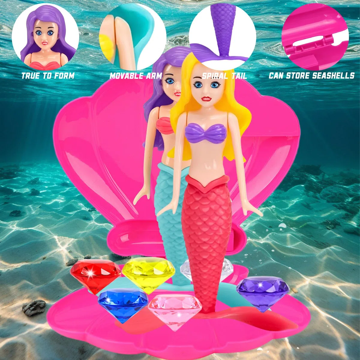 YAAVAAW Sirena Immersione Giocattoli 2 Pezzi Rosa Caldo, Set di Giocattoli di Immersione della Sirena della Piscina per Bambini