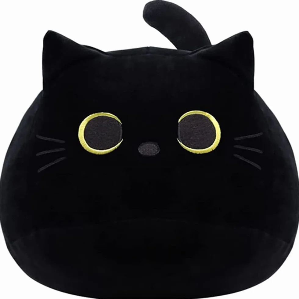 Cuscino per gatto nero in peluche con gatto nero cuscino kawaii per gatti grassi decorazione lombare per bambini decorazione per la casa regalo per ragazzi ragazze compleanno San Valentino Natale