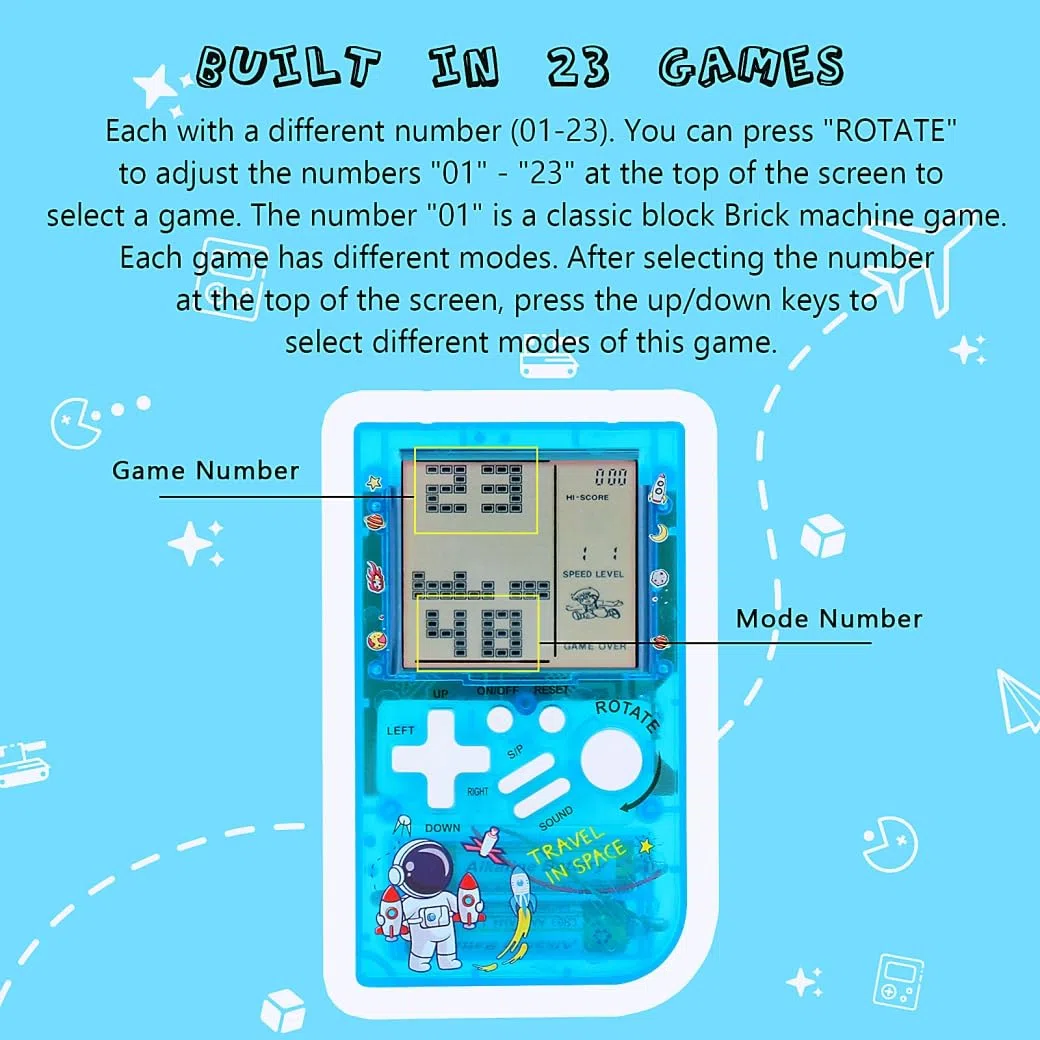 CZT Creativo trasparente piccolo Brick machine Console di gioco retrò Console di gioco portatile Puzzle interessante Regali per bambini Regali dello studente Console di gioco tascabile (Blue)