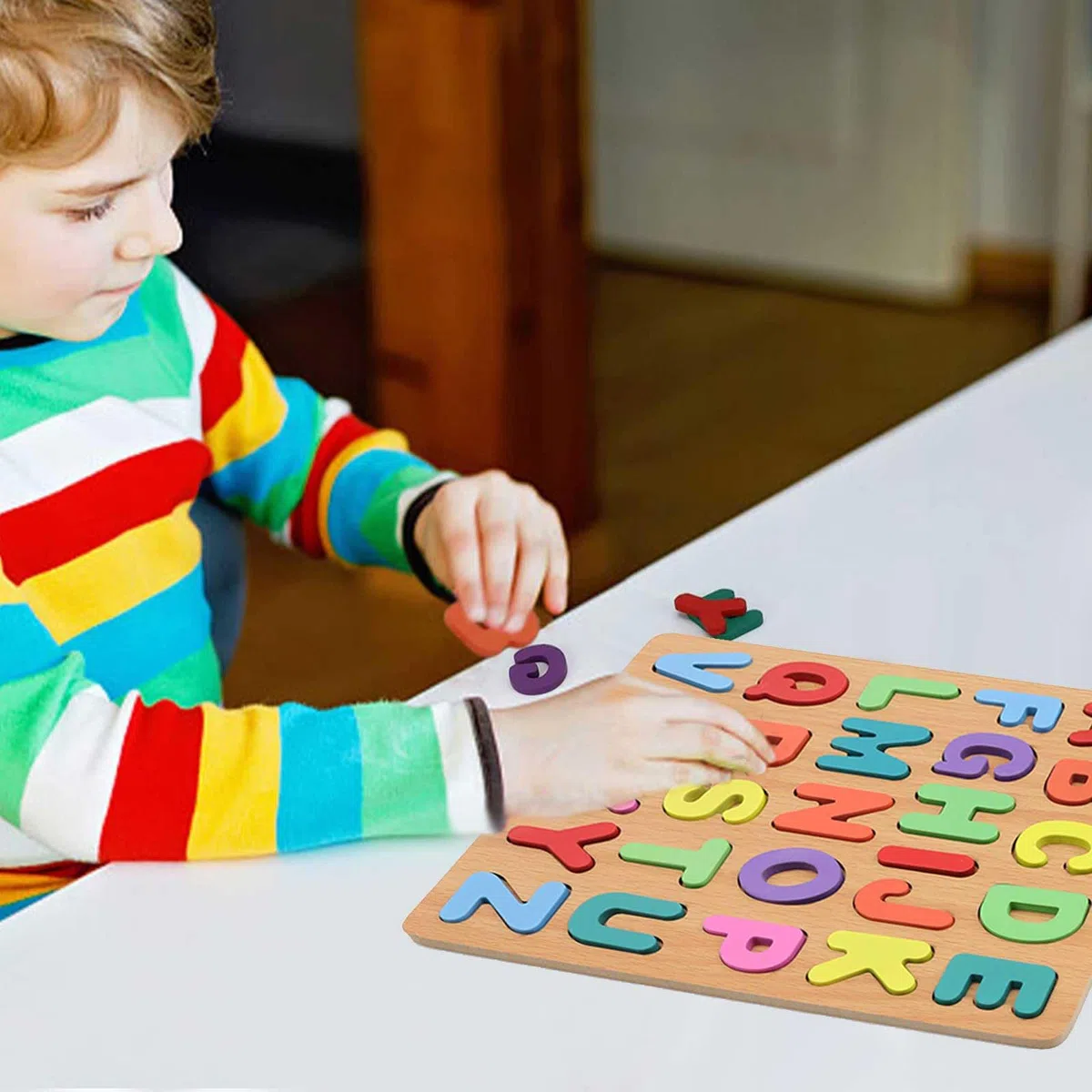 Lettere in Legno Alfabeto Bambini, 2 Pezzi Giochi in Legno, ABC Puzzle in Legno per Bambini 1-3 Anni