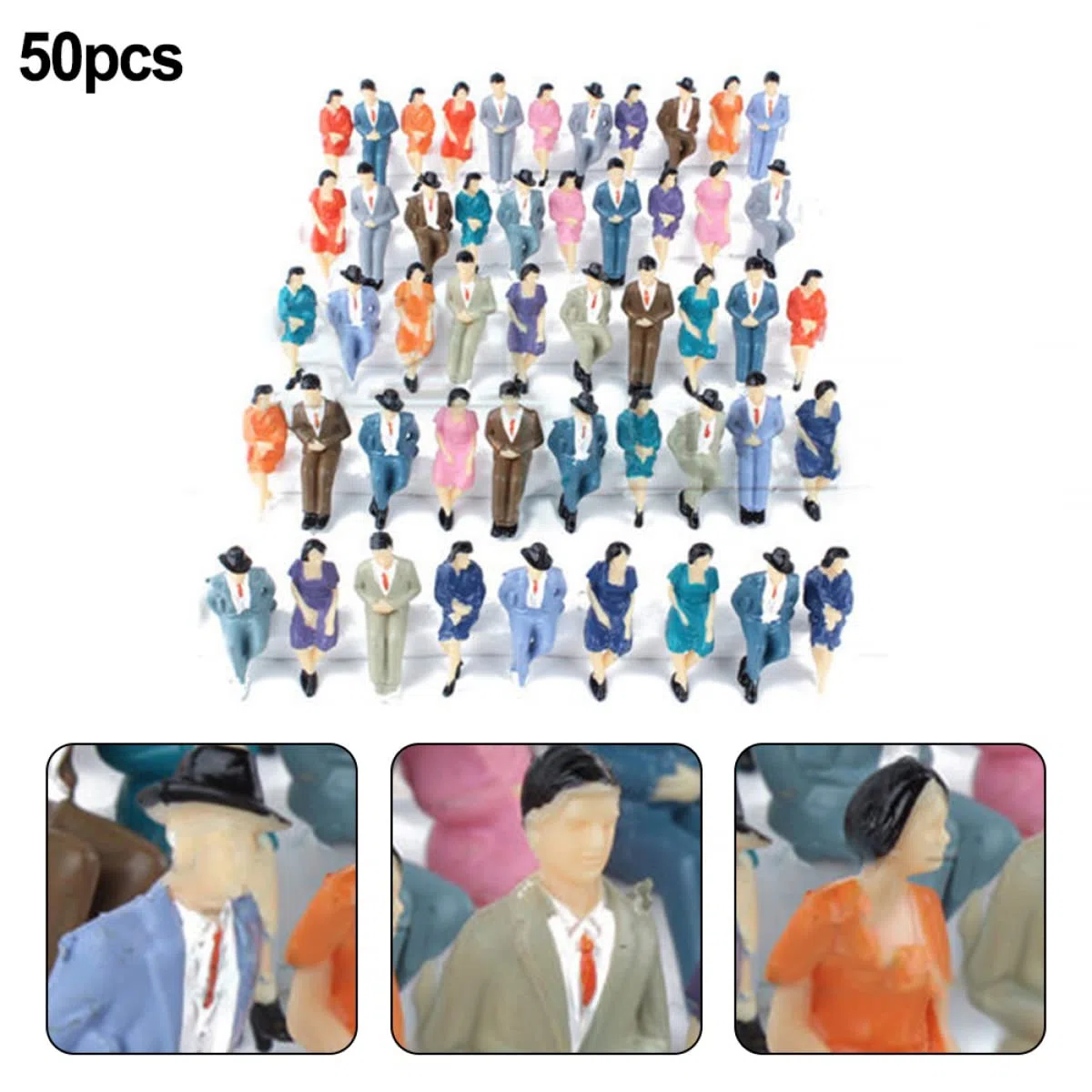 RANRAO 50Pcs Seduto Figure Di Plastica 1:32 Miniture Persone Umane Dipinte Miste