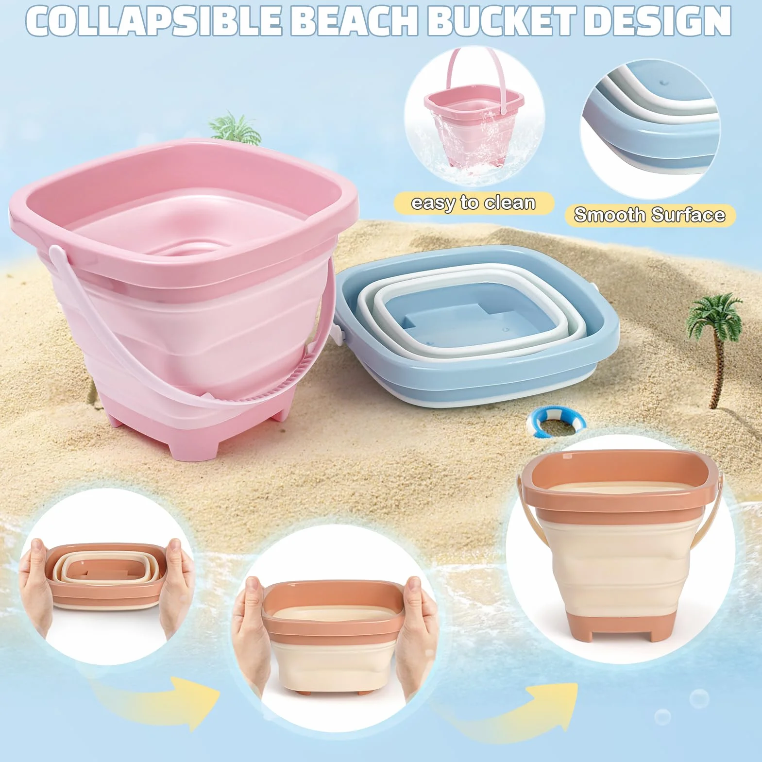 Dreamon Giochi Spiaggia Bambini, 18 Pezzi Giochi Mare con Secchiello Spiaggia Bambini Pieghevole Paletta Borsa Rete Giochi Spiaggia