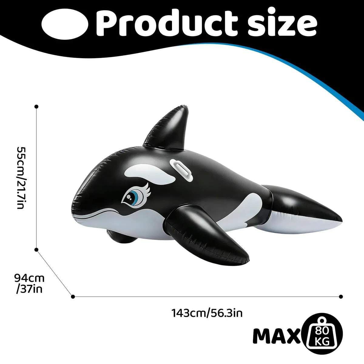 Balena Gonfiabile per Piscina, dellyy Cavalcabile Gonfiabile Bambini, Orca Gonfiabile Galleggiante Piscina, Anello di Nuoto con Corrimano per Spiaggia e Piscina