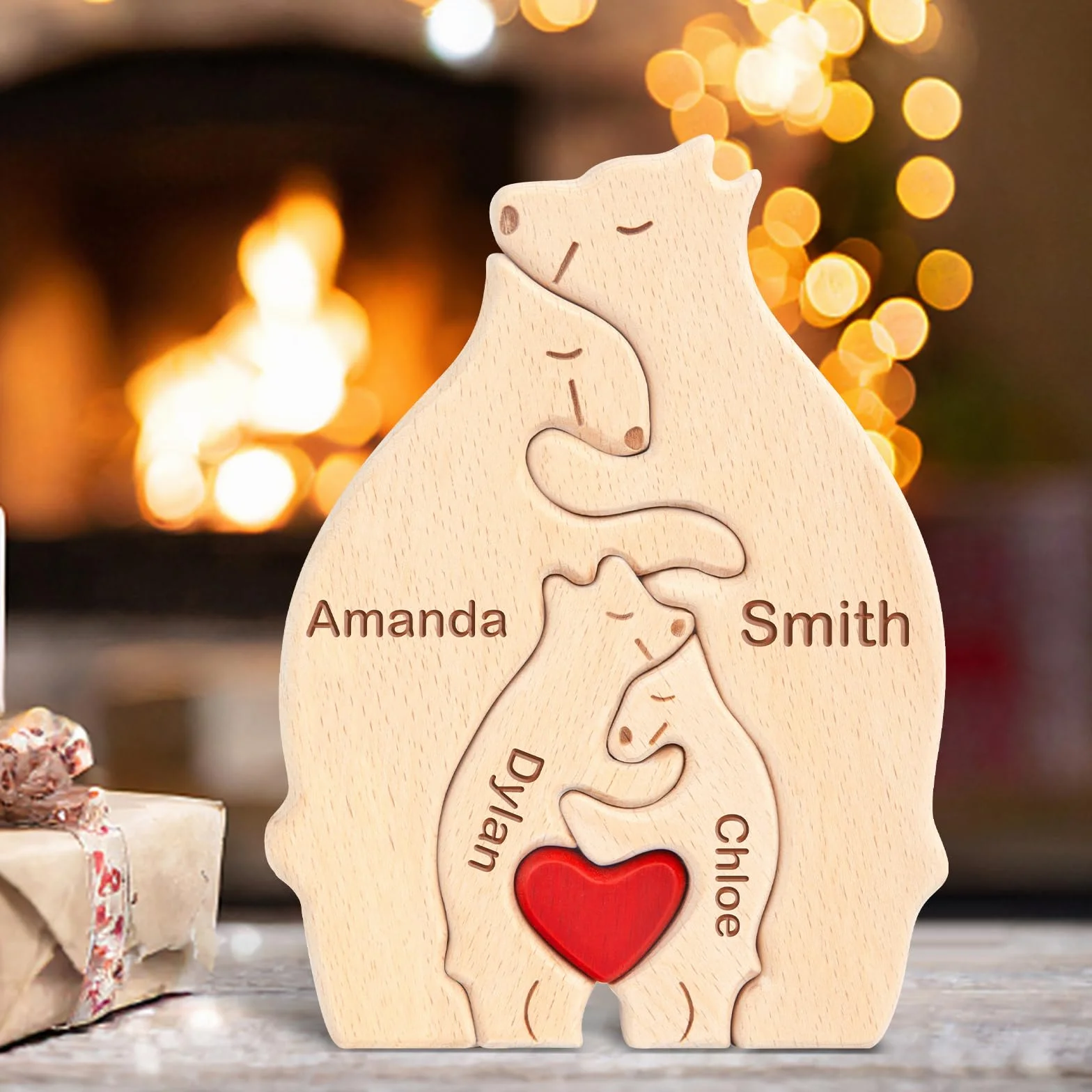 Puzzle Personalizzato con Famiglia di Orsi in Legno con 2-10 nomi, We are One Animali Sculture Artistico, Decorativo per la Casa Regalo per Natale, Compleanno, Anniversario Festa Della Mamma e Papà