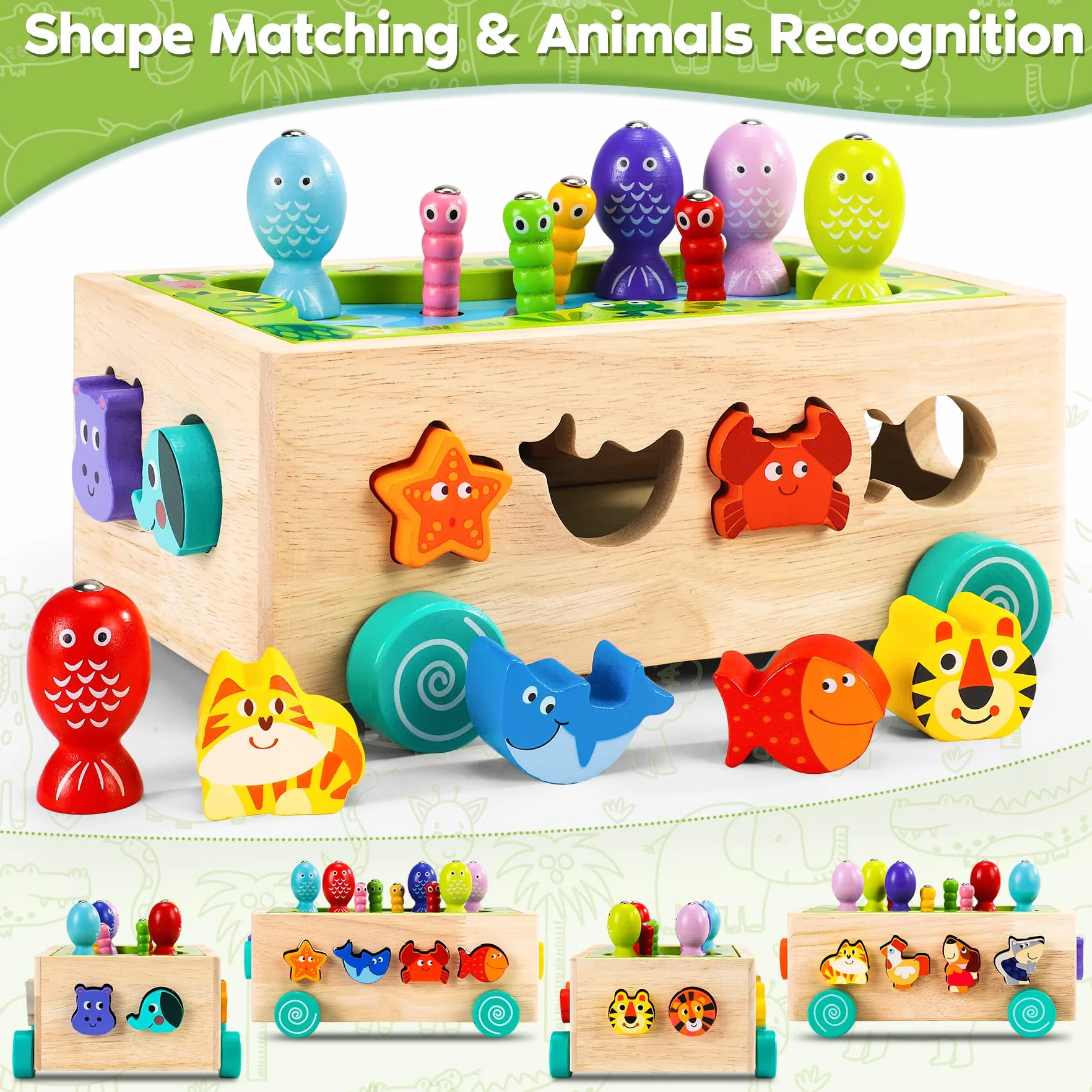 Giochi Montessori 2 Anni | 6 in 1 Magnetici di Pesca in Legno Abilità Motorie Giocattoli Educativi | Giochi per Bambini di 2 Anni| Educativi Regali Pasqua Bambino 2 3 4 Anni Bambini Bambina