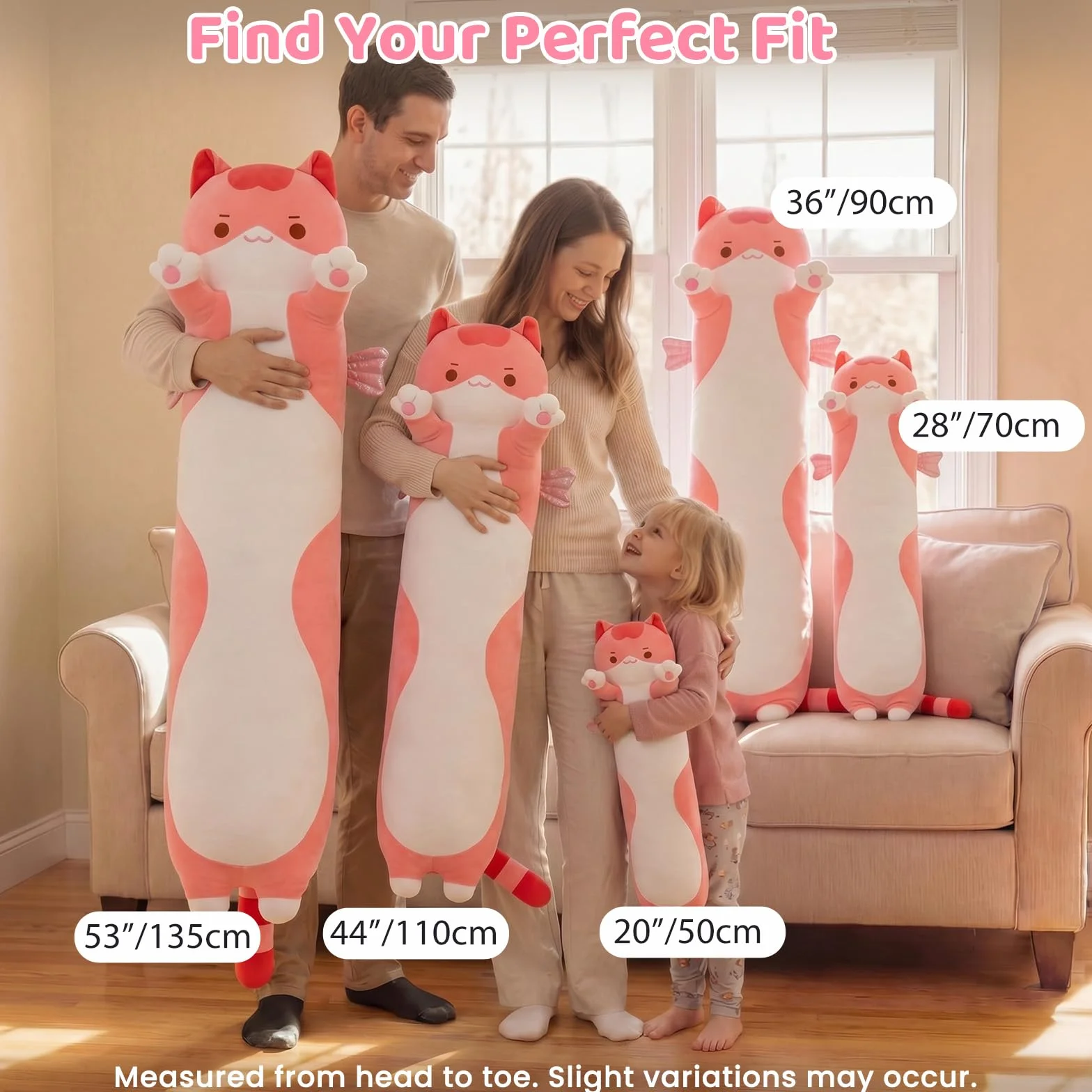 Mewaii Peluche Cuscino Kawaii Lungo Gatto Rosa 50CM per Bambina Cuscino di Peluche Animali Giocattoli Abbraccio Morbido Cuscino Giocattolo Regalo per Ragazza 3 anni in su