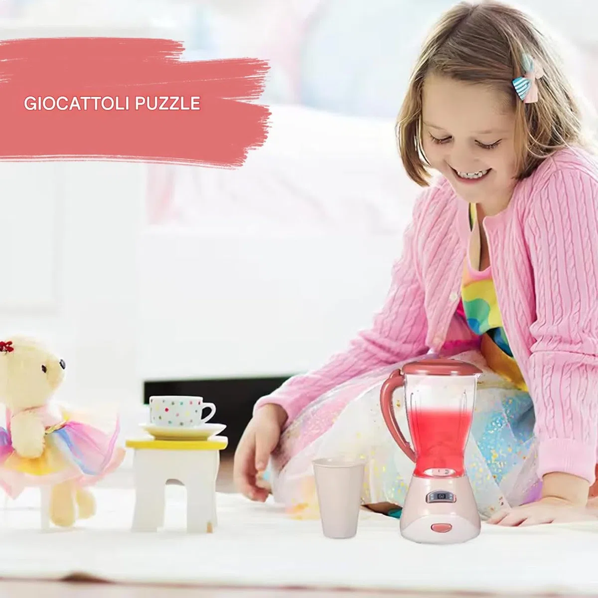 Frullatore Per Bambini, Elettrodomestico Cucina Gioco Simulazione, Regalo Educativo per Ragazzi Ragazze Asilo Casa Giardino