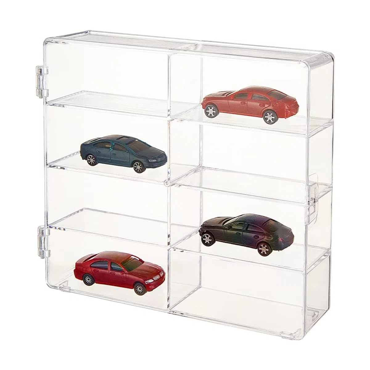 Vetrina in acrilico a 8 scomparti - Scatola trasparente per modellini di auto, gioielli e perline 20x17x4,5 cm