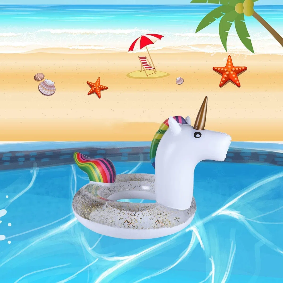 Anello da nuoto gonfiabile con unicorno, per piscina, giocattolo acquatico, gonfiabile, anello da nuoto, trasparente, per adulti, bambini, ragazze