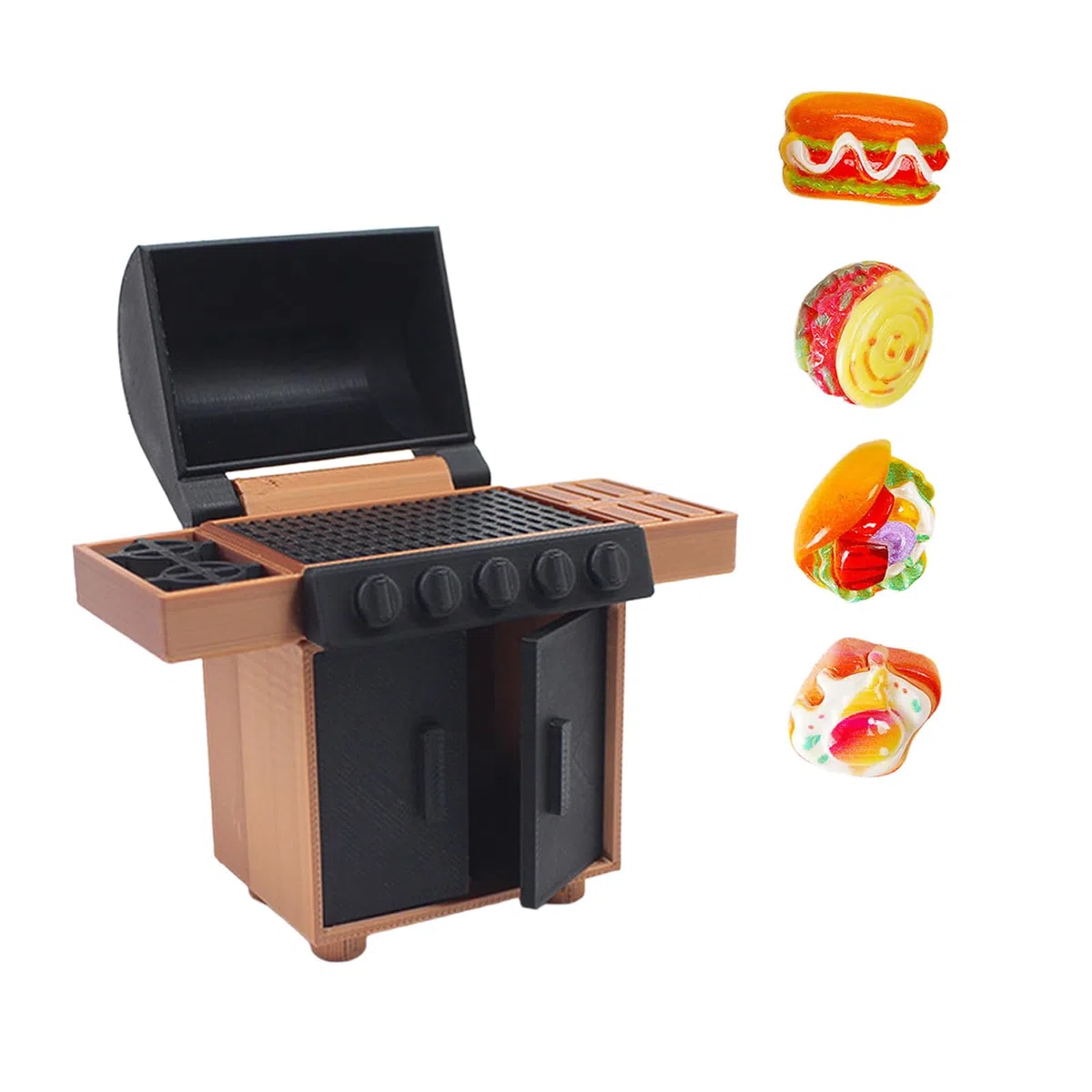 Barbecue in Miniatura per Casa delle Bambole, Accessorio Scala 1:20, 5,6x2,2x6cm, con Hot Dog, Giocattolo Realistico per Bambini