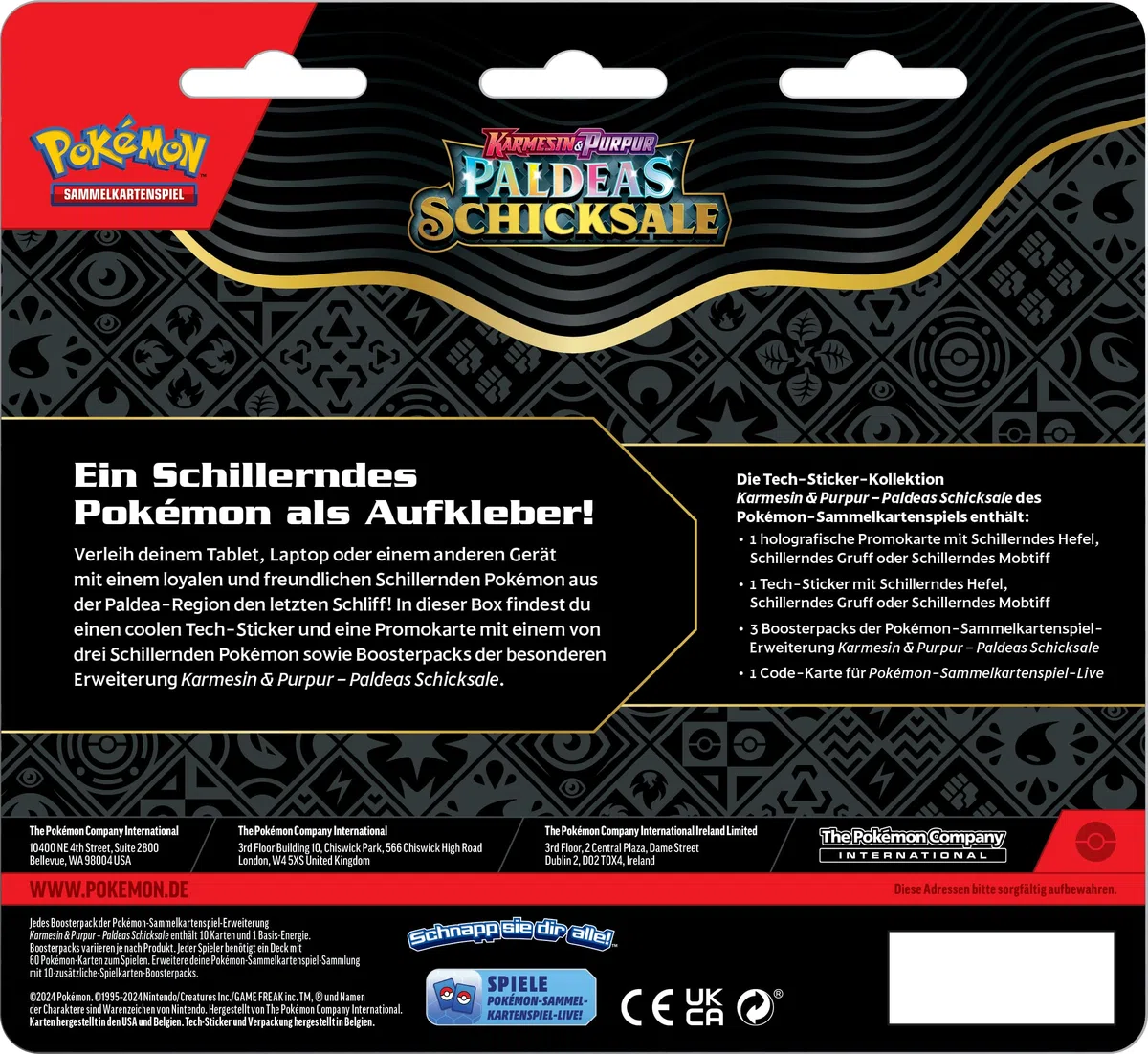 Pokémon - Gioco di carte collezionabili: collezione Tech-Sticker Karmesin & Viola – Paldeas Destini – Hefel (1 carta promozionale olografica e 3 boosterpack)