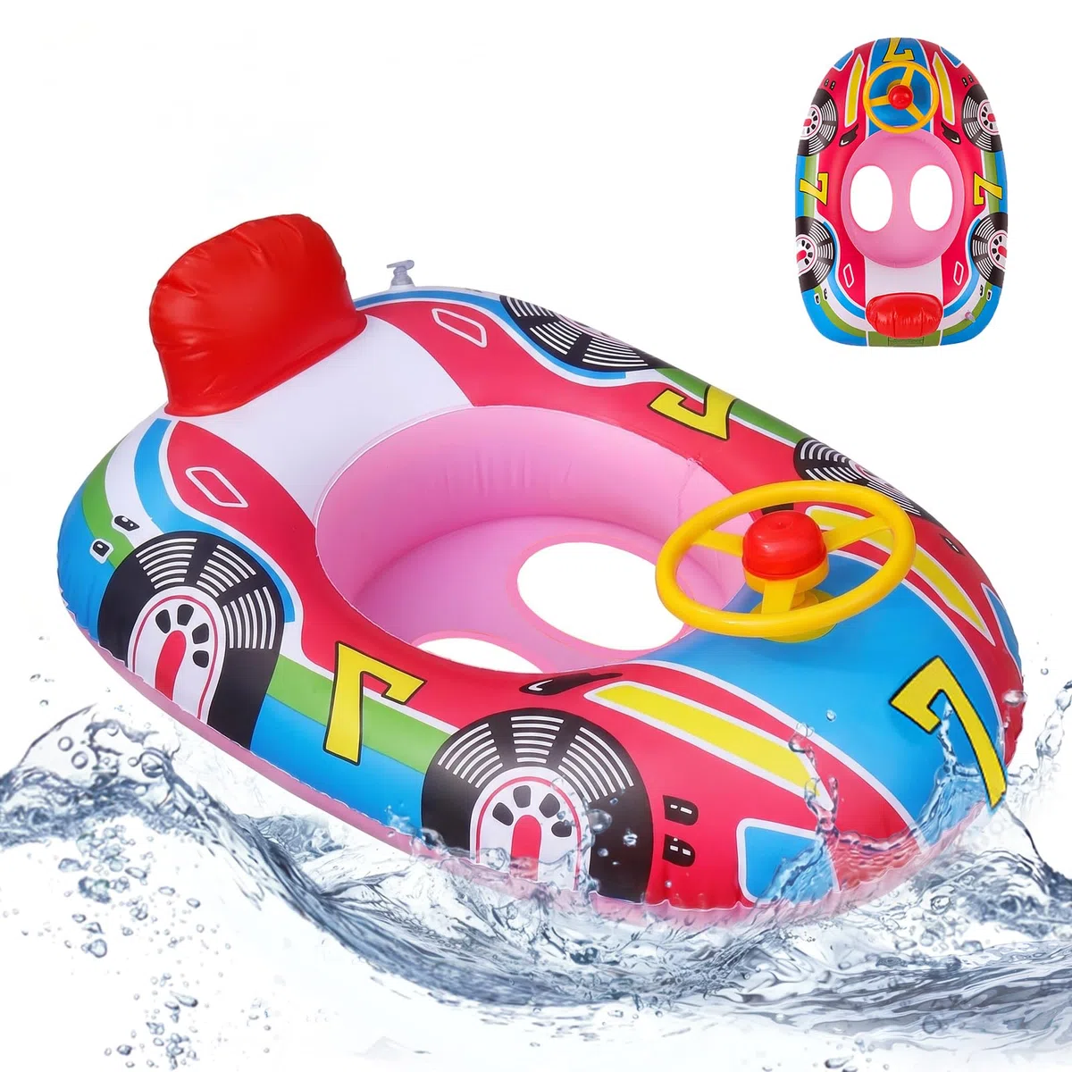 XIMEI Salvagente Neonato Bambini con Parasole, Ciambella Neonato, Salvagente Gonfiabile per Bambini, Gonfiabili con Sedile, Piscinetta Gonfiabile Bambini Volante con Clacson 12 a 48 Mesi (C)