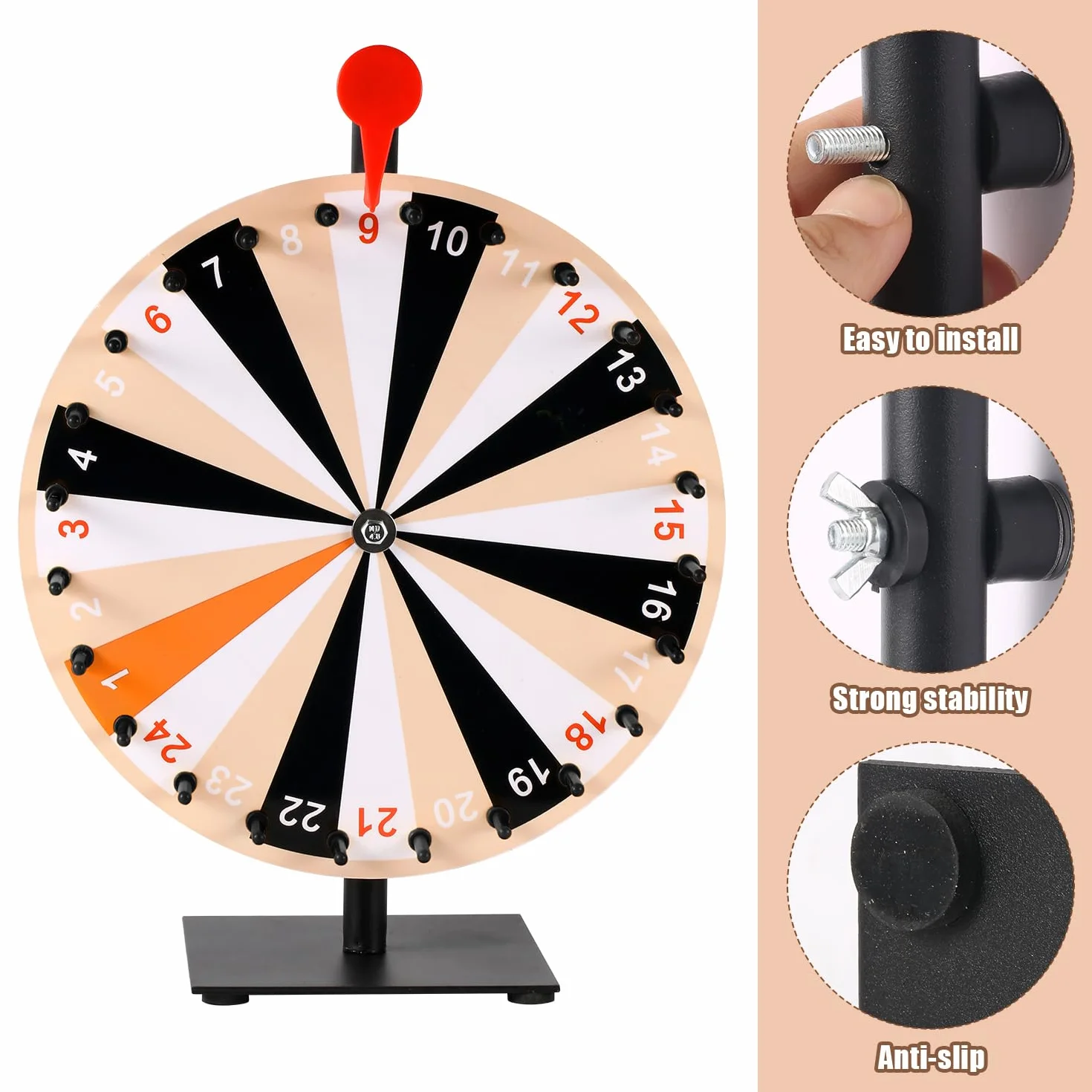 NQEUEPN 30cm Ruota dei Premi Che Gira, 24 Slot Tavolo Ruota Fortuna con Supporto Ruota della Roulette con Cancellazione a Secco e Pennarello per Carnevali Fiere Gioco Spin