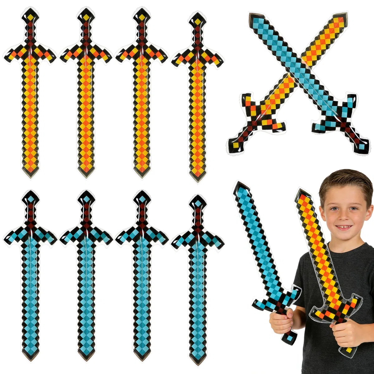 10 Pezzi di Spade Gonfiabili, Spade Pixel Gonfiabili, Giocattoli Spada da Pirata per Bambini, Spada Giocattolo Gonfiabile da 63 cm, per Compleanni, Halloween, Cosplay, Accessori per Feste