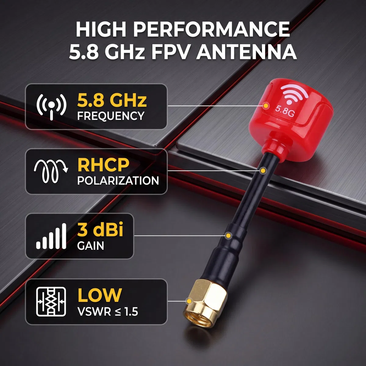 VGEBY Antenna ad Alto Guadagno 5,8 GHz 3dBi Antenna RHCP per Accessori per Parti di droni da Corsa RC FPV(SMA-Innennadel-2)
