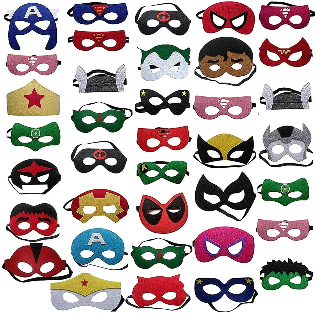 ZPIMY 38 Pezzi Maschere Supereroi per Bambini e Adulti - Maschere Feltro per Feste e Cosplay