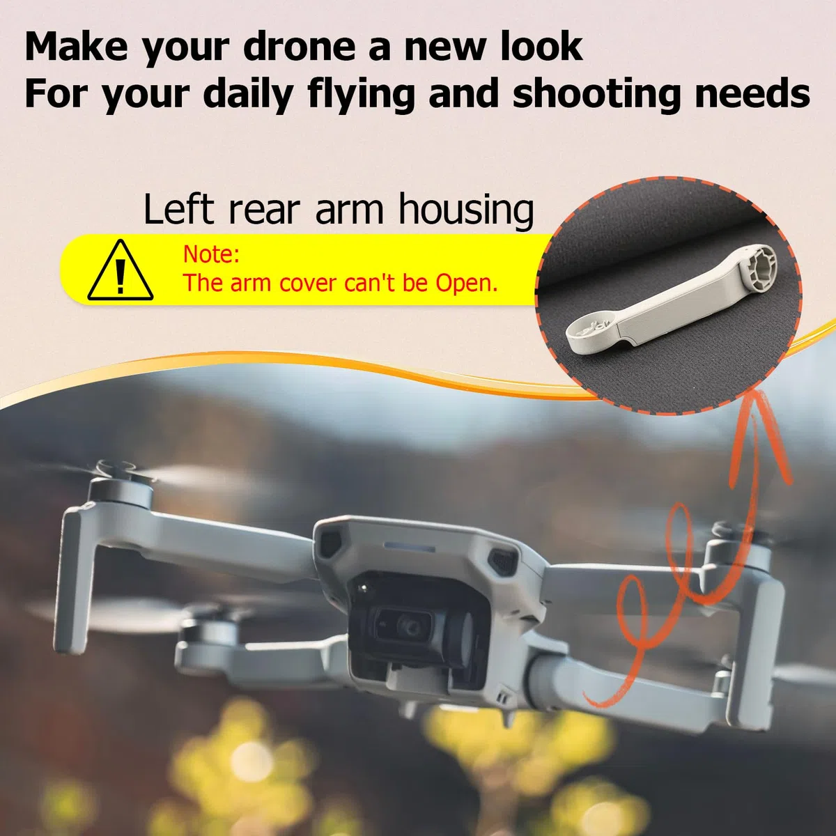 Braccio Posteriore Sinistro per DJI Mini 2/Mini/Mini SE Copri Braccio Senza Motore per DJI Mini 2/Mini/Mini SE Braccio di Ricambio di Riparazione Parti
