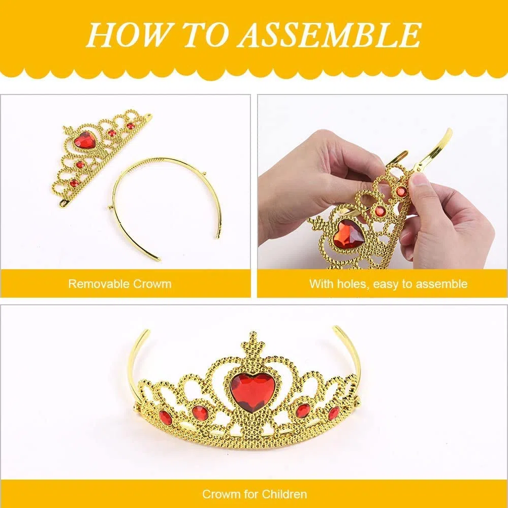 Vicloon Belle Cosplay Costume, Principessa Belle Carnevali Costume Vestito da Ragazza con Principessa Corona, Principessa Bacchetta, Festa di Compleanno Natale Holloween Cosplay Party, 130CM