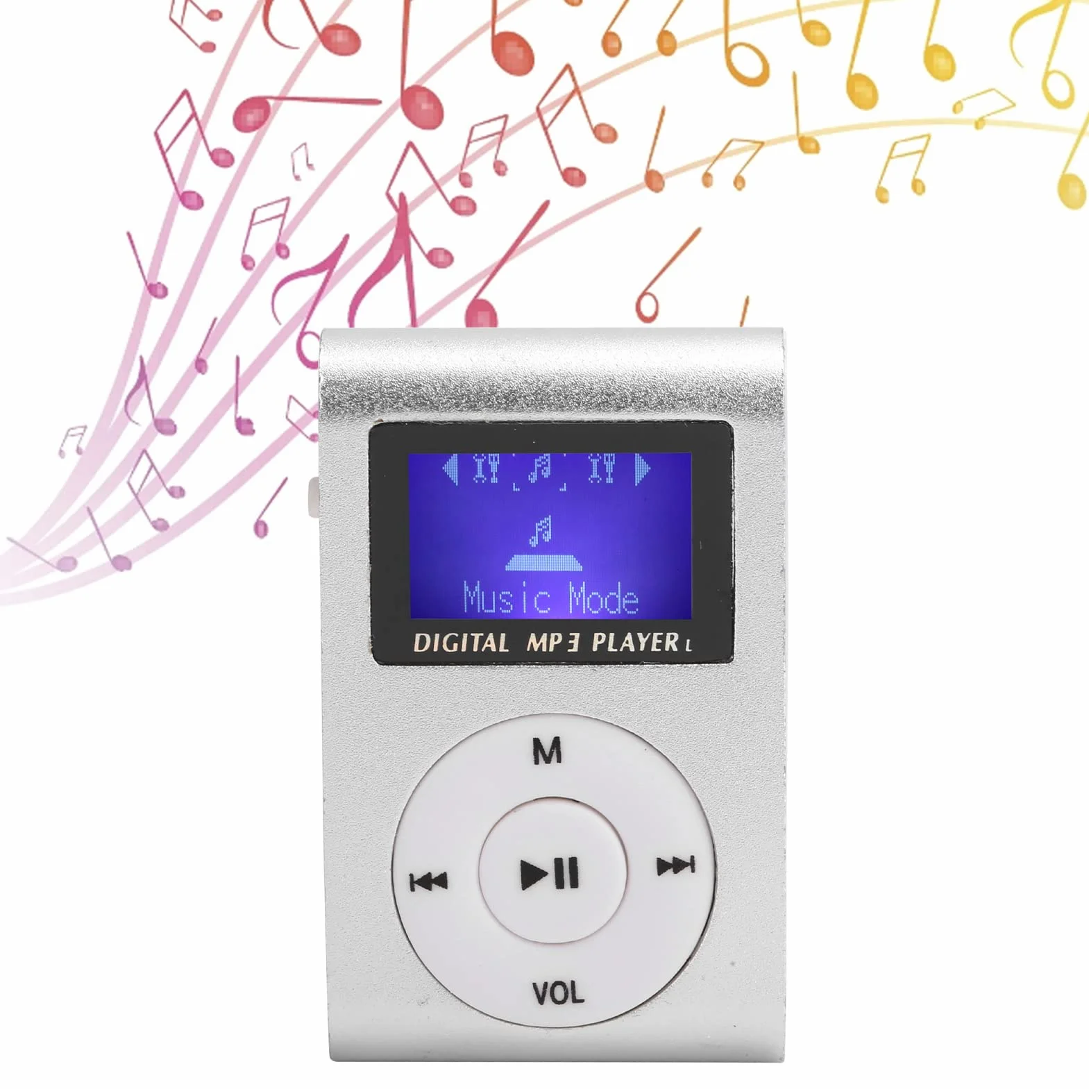 Mini Lettore Musicale MP3 da 32 GB, Lettore MP3 con Display LCD Mini, Lettore MP3 con Clip Posteriore Lettore Musicale Sportivo con Scheda TF Soppurt Audio da 3,5 Mm(d'Argento)