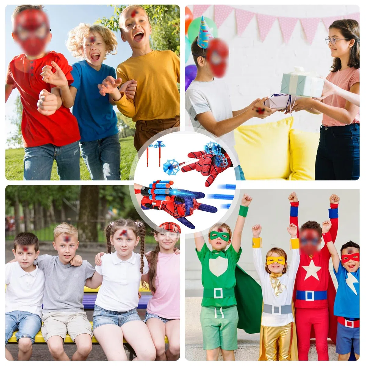 Set di 2 Guanti Spiderm per Bambino, Spara Ragnatele Spide-r con Launcher e Maschera, Giochi Spiderm, Giocattolo da Polso, Regalo Eroe per Feste e Compleanni, Giochi Bambini 3-10 Anni