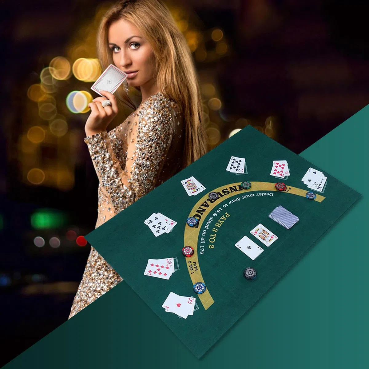 Tappetino da tavolo in feltro per casinò – verde Poker, Blackjack, Roulette | Tappetino da gioco portatile antiscivolo per feste di casinò a casa, facile installazione, serata di gioco e superficie in