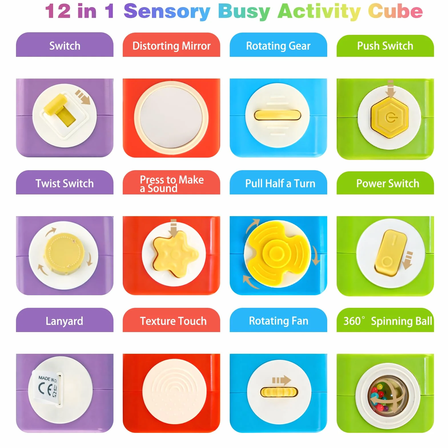 Giocattoli Montessori 1 Anno, Cubo Occupato 12 in 1 Giochi Sensoriali per Bambini 1 2 3 Anno, Giocattoli da Viaggio Giocattoli Educativi per l'apprendimento Regalo per Neonati 12-24 Mesi