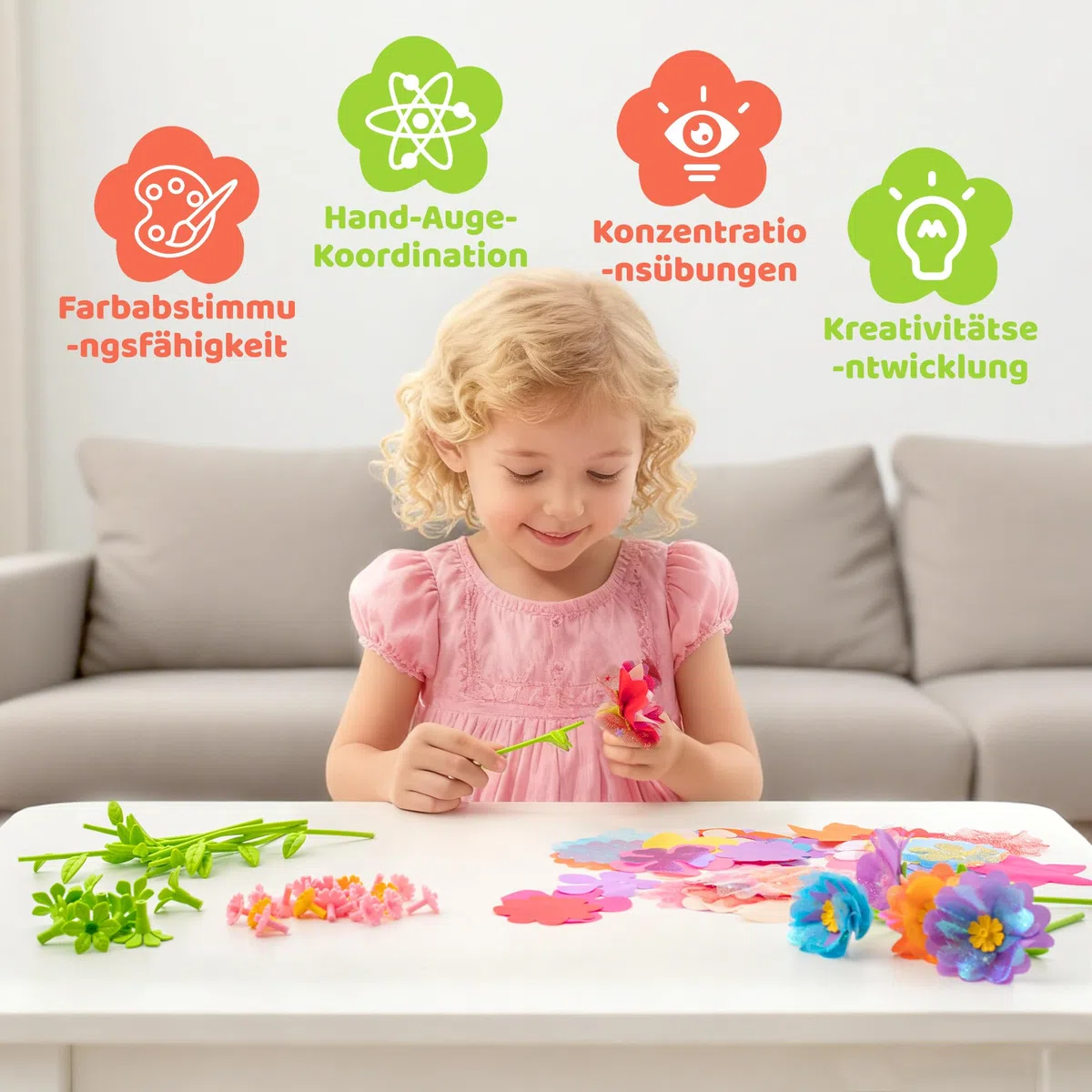 Glowsprout Accessori per stampa floreale fai da te, set creativo per bambini, 180 pezzi, fiori fatti a mano, adatti per bambini dai 3 ai 12 anni