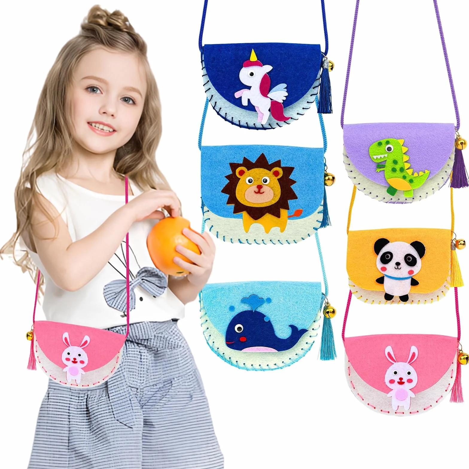 Omnikryp Set da Cucito Fai da Te per Bambini, Kit Cucito Bambina, Pacchetto da Cucire Include 6 Semplici Progetti Set Lavoretti Cucitura, Confezione da Cucire per Bambini Educativi e Principianti