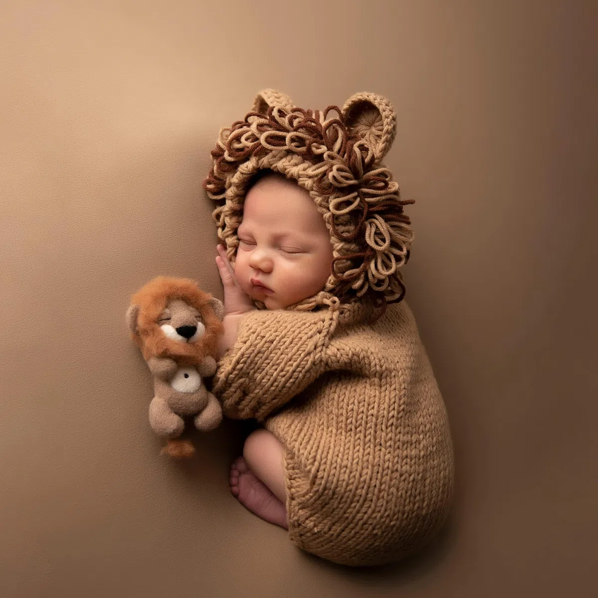 Abiti Fotografici Neonati Bambini Uncinetto Lavorato a Maglia Photoshoot Props Animal Costume Set, Tutina Realizzata a Maglia per Neonato, Motivo Leoncino