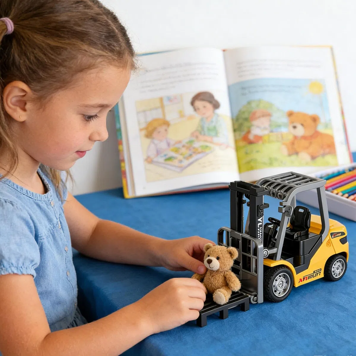 Carrello Elevatore Telecomandato - Giocattolo Muletto RC - Veicolo da Cantiere con Pallet | Simulazione di Sollevamento Realistica | Veicolo Telecomandato con Suoni, Gioco Educativo Motricità