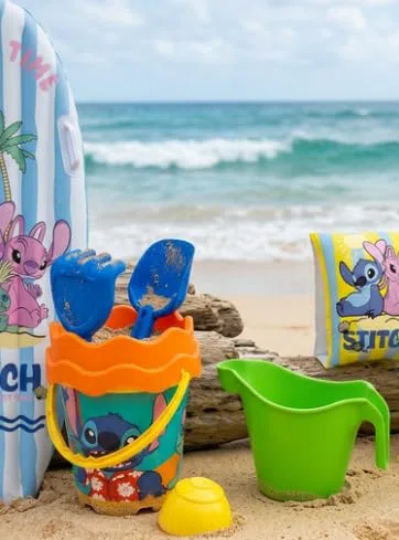 Set Giochi Mare Disney Stitch 5 Pezzi per Bambini - Secchiello con Accessori Spiaggia, Annaffiatoio, Paletta, Rastrello e Formina - Giocattoli Mare Estate Bambini