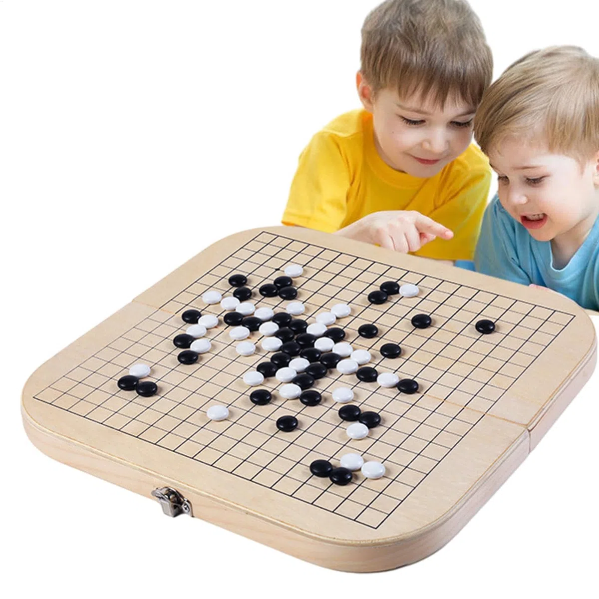 Gioco Go in legno, gioco da tavolo Go - Gioco educativo Go, gioco Go pieghevole per bambini, set da tavolo, campeggio, viaggi, feste, Go Gomoku Scatola portaoggetti pieghevole in legno 2 in 1, set da