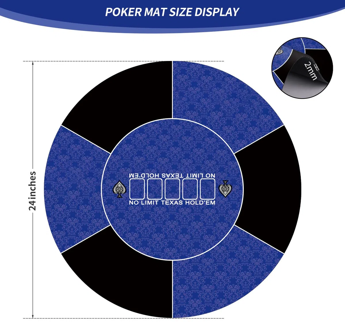 LaiEr Tappetino da Poker Rotondo,Tappetino in Gomma per Poker Texano da 24/31/39/47/55/63Pollici,Piano D'appoggio Pieghevole,Piano D'appoggio Portatile per Poker,Adatto per Giochi di Poker,Blackjack.