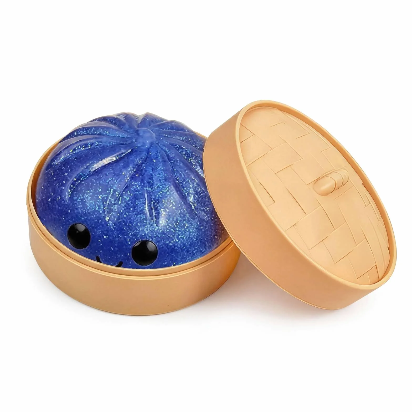 Glittere Dumpling Squishys, Divertente Giocattolo Antistress Bao Bun Con Vaporiera, Antistresse Ravioli Spremere Giocattoli,Per Adulti (blue)