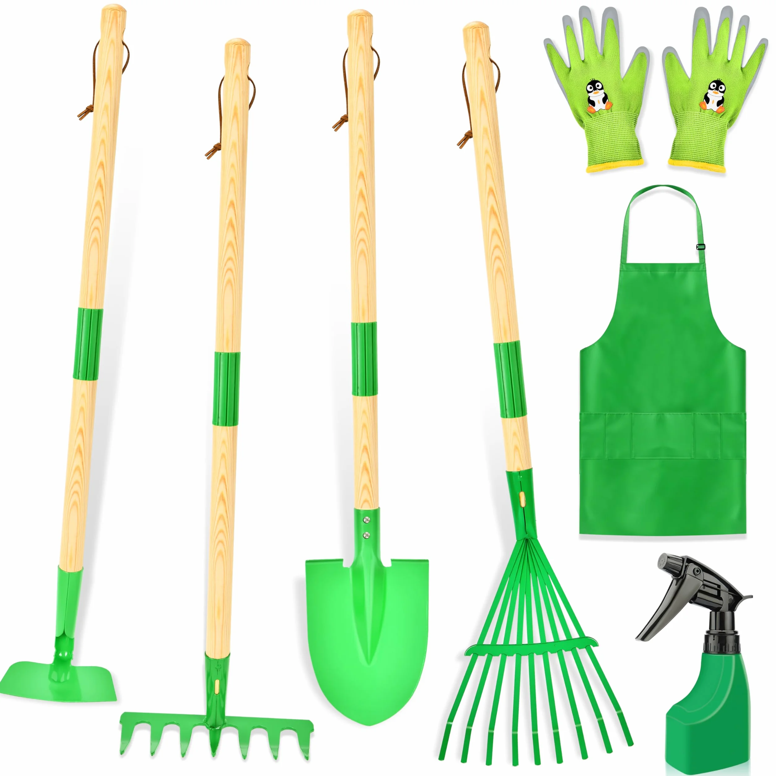 IEEILULU Attrezzi da Giardinaggio Bambini, Giocattoli da Giardino con Pala Guanti Grembiule e Annaffiatoio, Set di Attrezzi da Giardinaggio per Ragazzi e Ragazze dai 3 Anni (Verde)