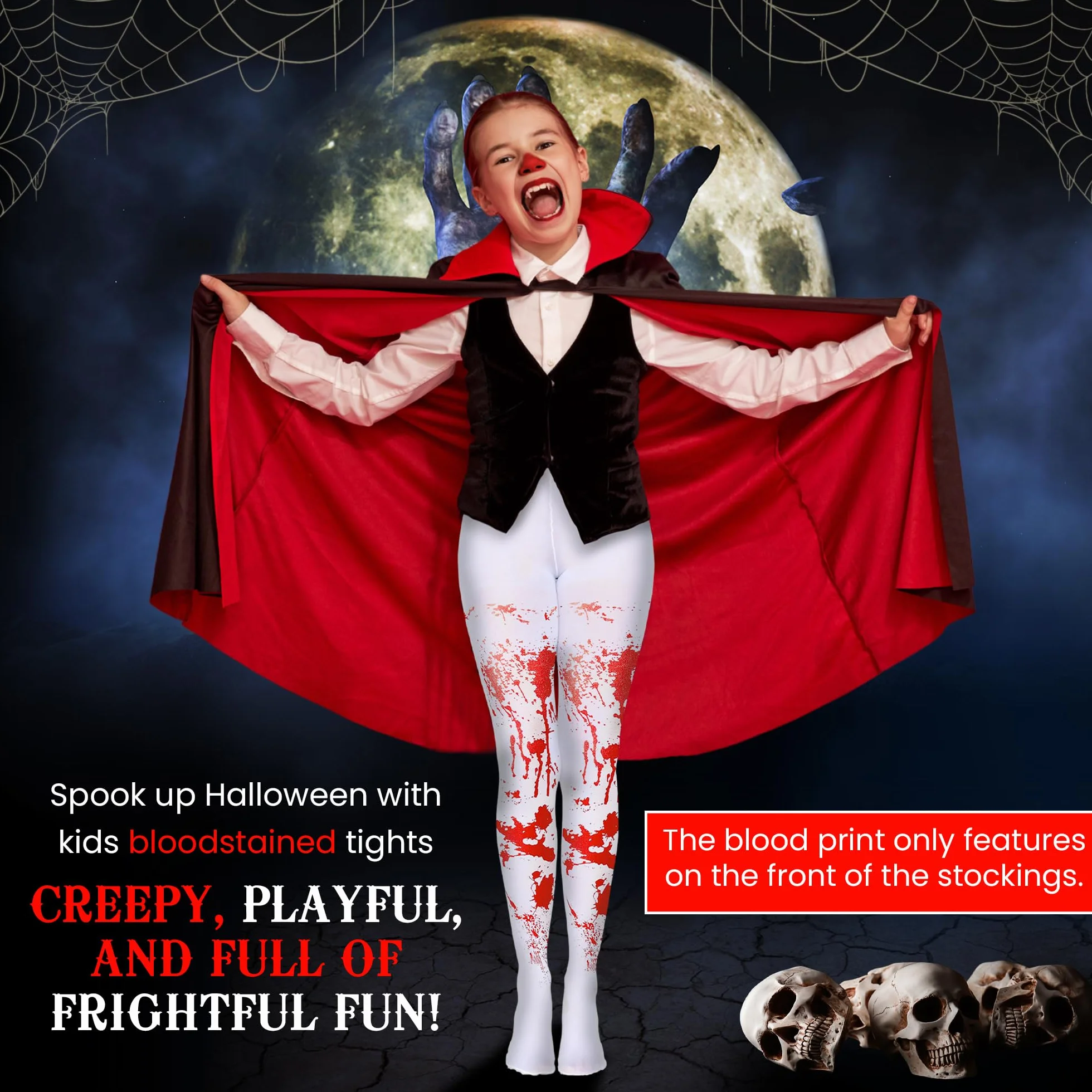 Collant macchiati di sangue per bambini costumi di Halloween - Collant macchiati di sangue rosso e bianco per età 7-12 - 1 paio di calze sanguinanti per ragazze zombie costumi di Halloween accessori