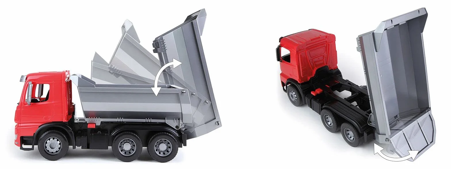 LENA - Worxx Mercedes Benz Arocs Ribaltabile Veicolo Giocattolo per 3+ Anni Bambini, Rosso/Grigio