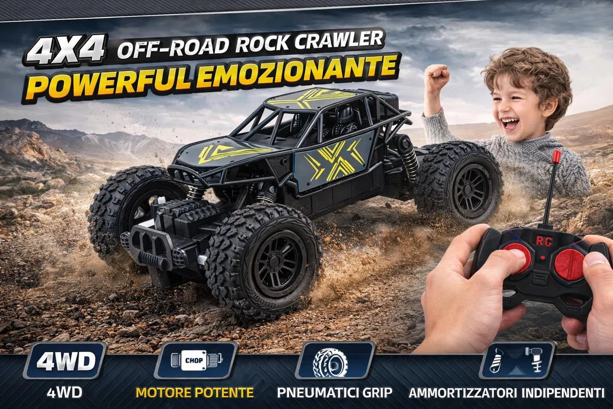 Macchina Telecomandata Offroad Monster Green, Macchinina Radiocomandata Auto RC Car Veloce 10KM/H 2.4GHz Giochi Bambini 6 7 8 9 10 11 12 Anni Gioco Bimbi Regalo Compleanno Giocattolo Veicolo