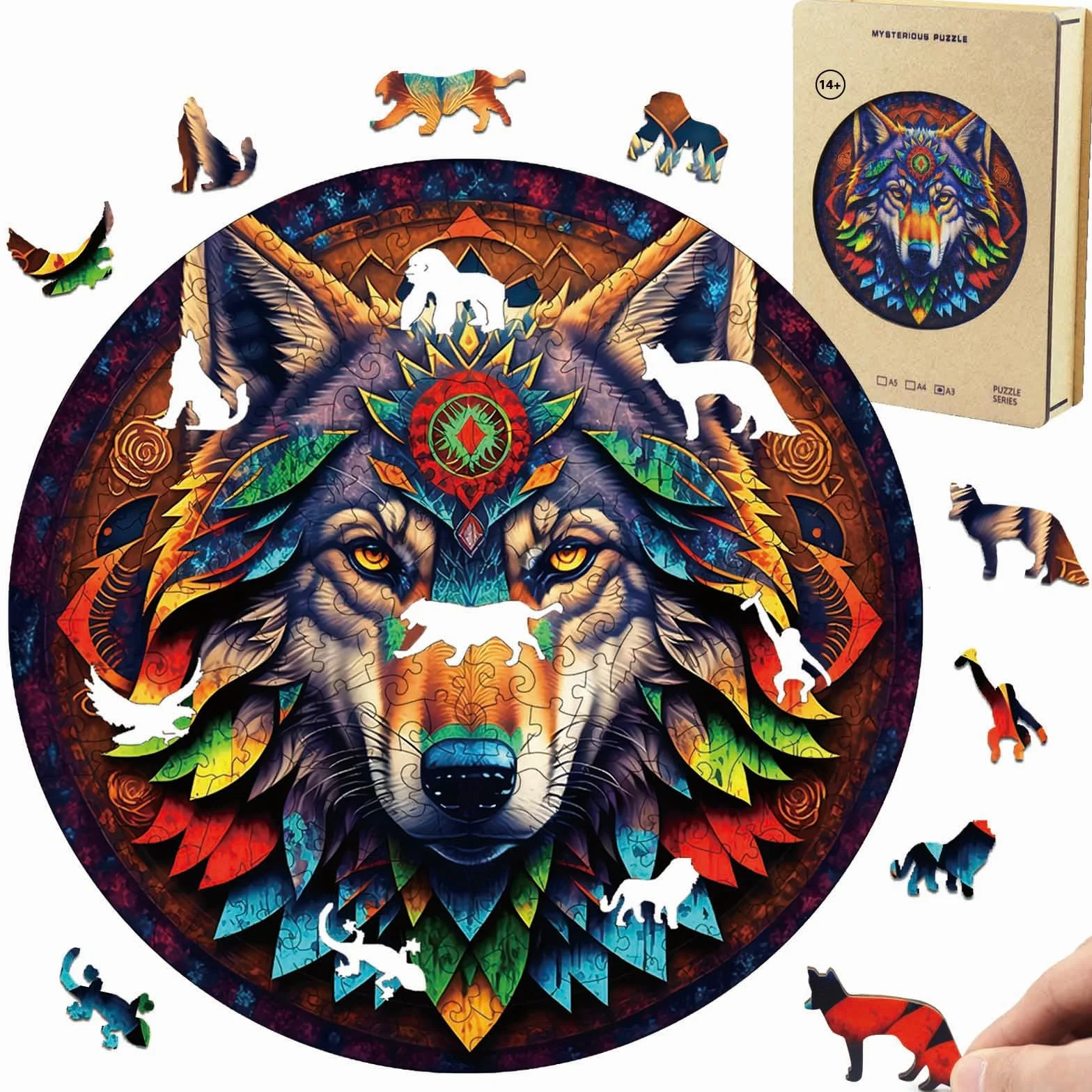 Puzzle Legno per Adulti, Puzzle in Legno del Lupo, 35 x 35 cm, 220 Pezzi, Puzzle di Forma Irregolare, Wooden Puzzle, Puzzle di Animali con Scatola Regalo in Legno