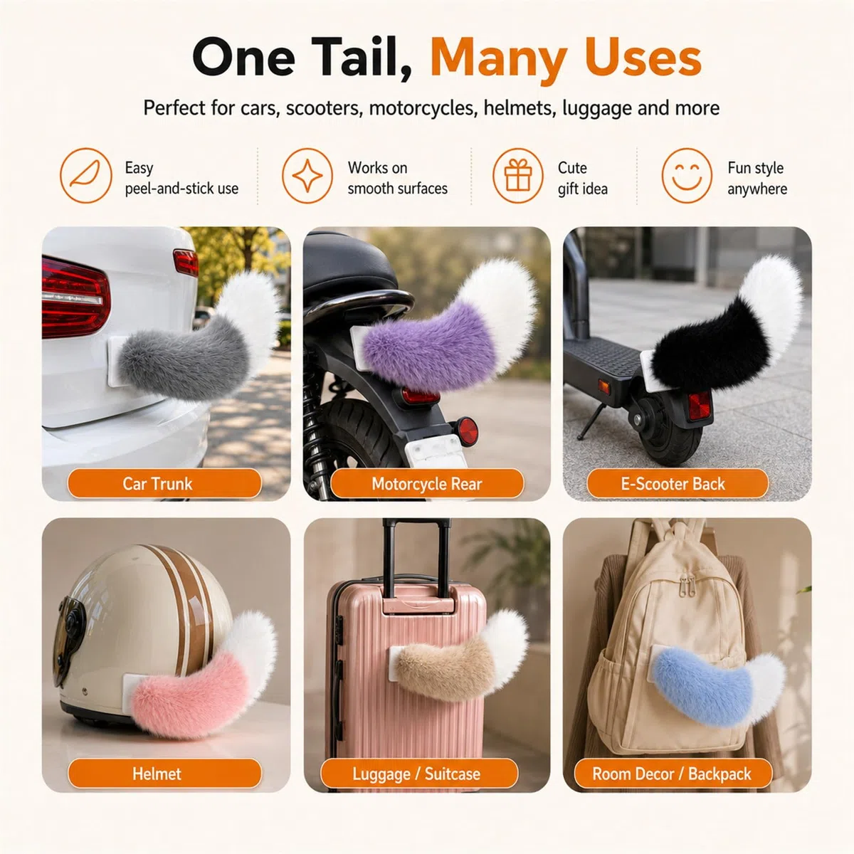 Generico Remote Control Electric Car Tail, Fluffy Remote Control Tail, Wagging Tail for Car, Self Adhesive Plush Moving Tail with Remote, Cute Furry Accessory for Cars Trucks Motorcycle (L)