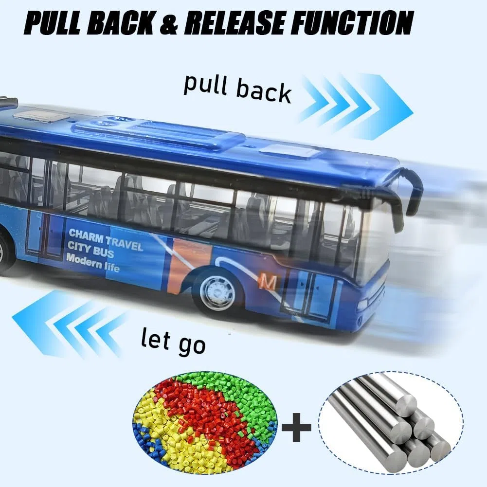 Autobus Giocattolo, Auto Giocattolo Bambino Mini Bus Modello, Macchinine Giocattoloper Bambini, Movimento ad Attrito, GiocattolosEducativo per Bambini Regalo di Compleanno(Blu)
