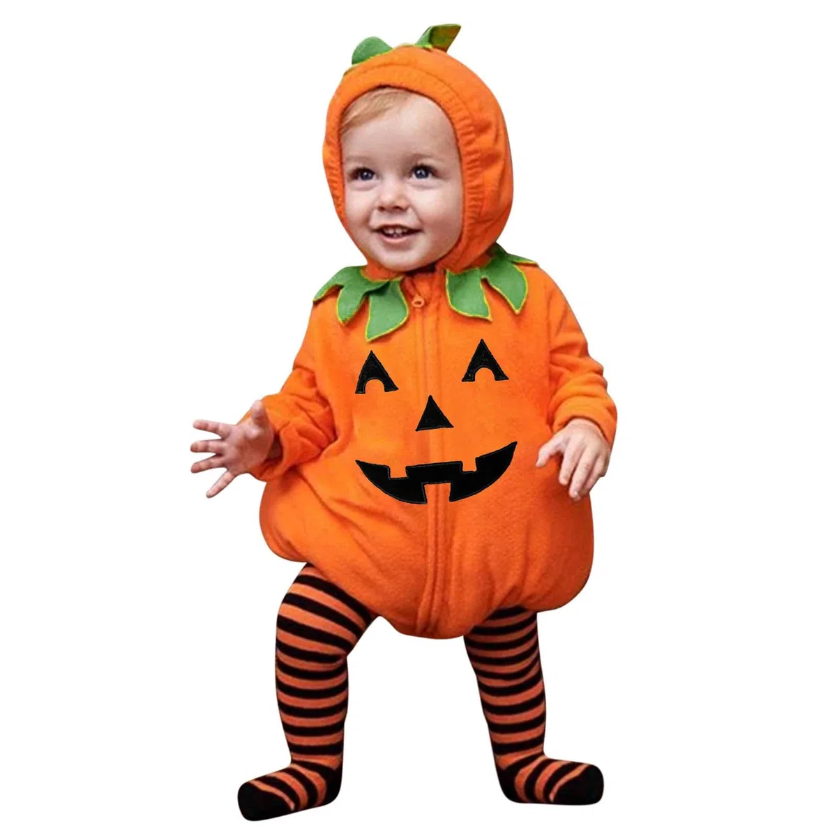 Achimlt 2 Pezzi Costume Halloween Neonato Zucca Tutina Pagliacetto Bebé Unisex, Zucca Vestito Halloween Neonato con Cappuccio Leggings a Piedi a Righe per Carnevale Feste e Cosplay