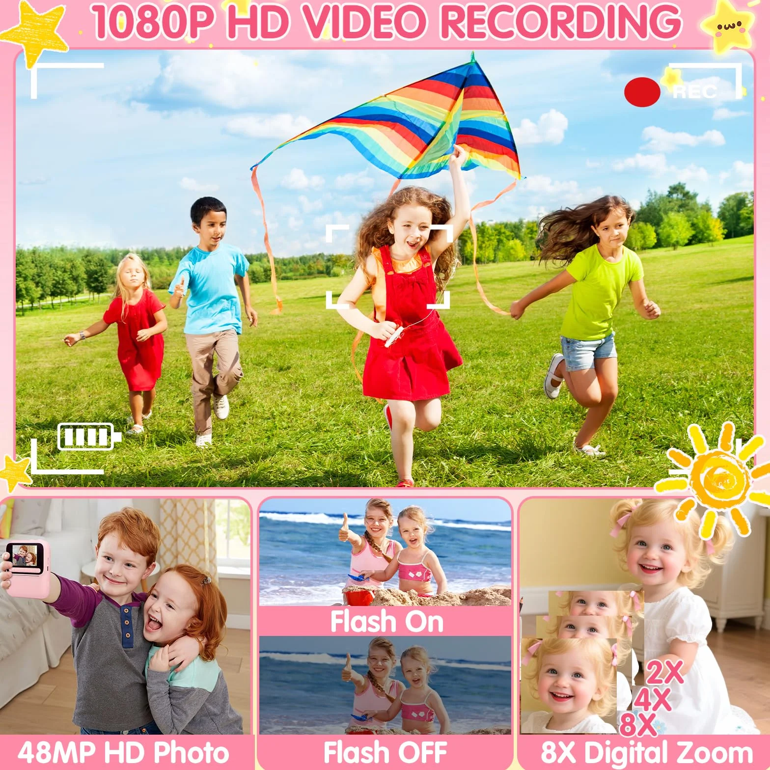 Macchina Fotografica Bambini Istantanea,2,4" Fotocamera Istantanea,1080P HD Fotocamera Digitale con 32 GB Scheda,6 Rotoli di Carta da Stampa e Penne Colorate,Regalo per Ragazze Ragazzi da 3-12