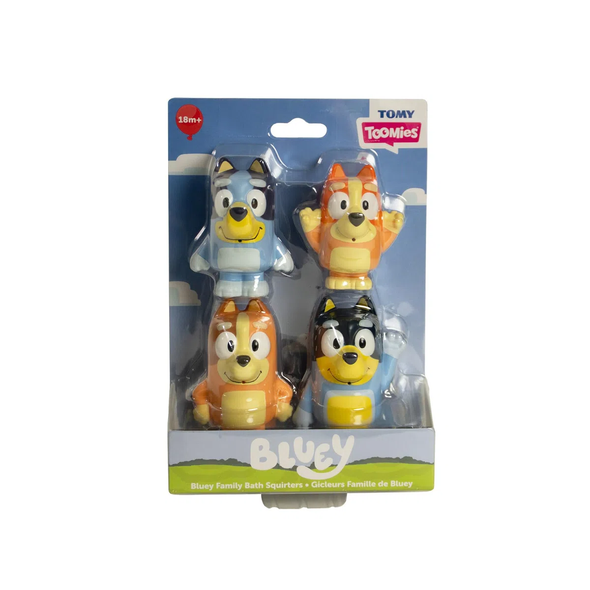 Toomies Bluey Squirter - Set di 4 giocattoli da bagno con bluey, bingo, mamma e papà, divertimento per bambini piccoli, progettato per mani piccole, promuove capacità motorie, giochi creativi, a