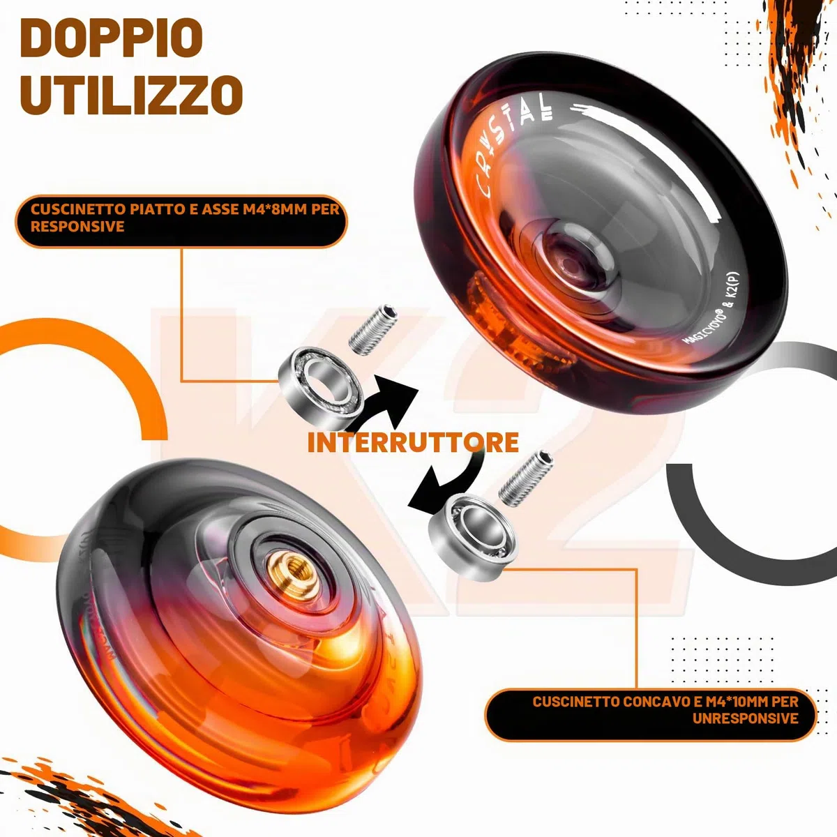 MAGICYOYO Crystal Yoyo K2, JoJo Professionale per Bambini e Principianti, Trick JoJo con Inattivo e Cuscinetto a sfera, Magic Jo Jo per Responsive e Unresponsive, con 12 Cordini, Valigia Accessori