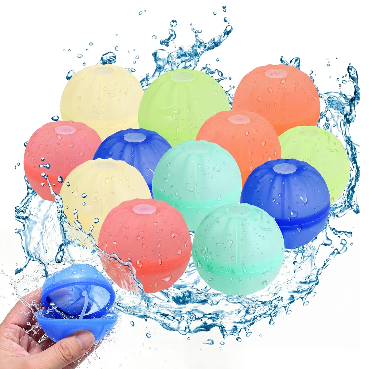 Palloncini Acqua in Silicone Riutilizzabili, 12 Pezzi, Riempimento Rapido Autosigillante, Senza Magneti, per Bambini e Adulti, Piscina Spiaggia Giardino