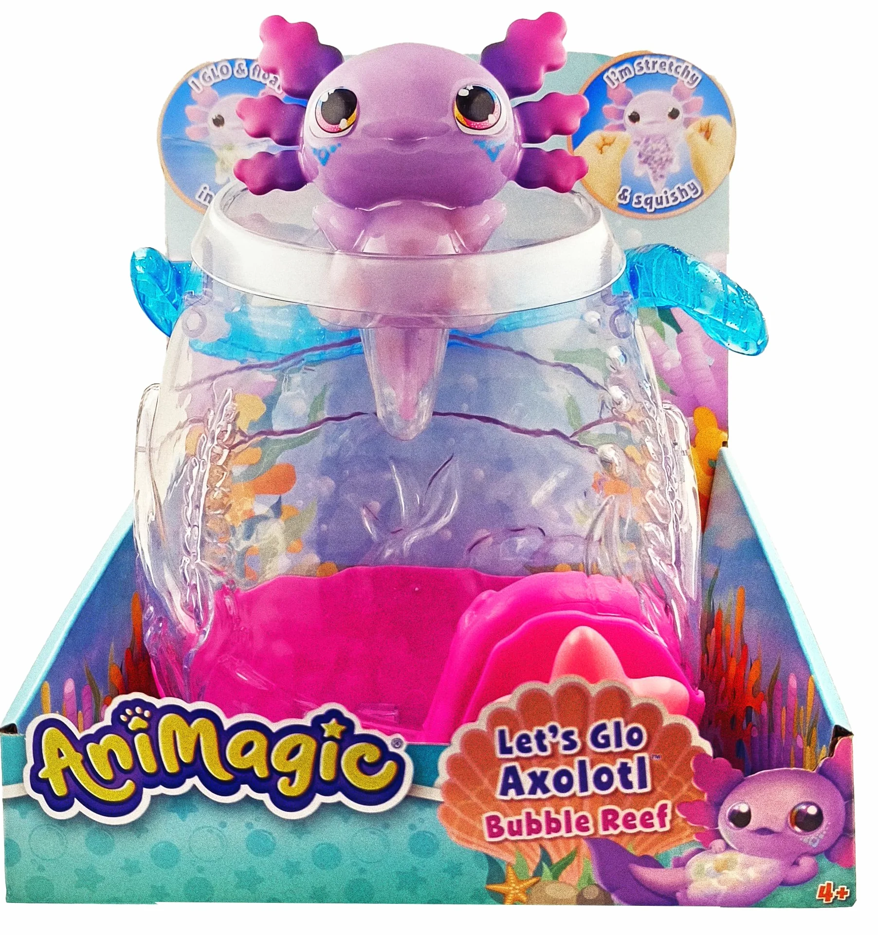 Animagic - Acquario Axolotl - Trasporta Il Tuo Axolotl Flessibile e Luminoso - per Bambini dai 4 Anni - Gioco Sensoriale e Interattivo - Premi la Stella per Interagire con Il Tuo Animale Luminoso