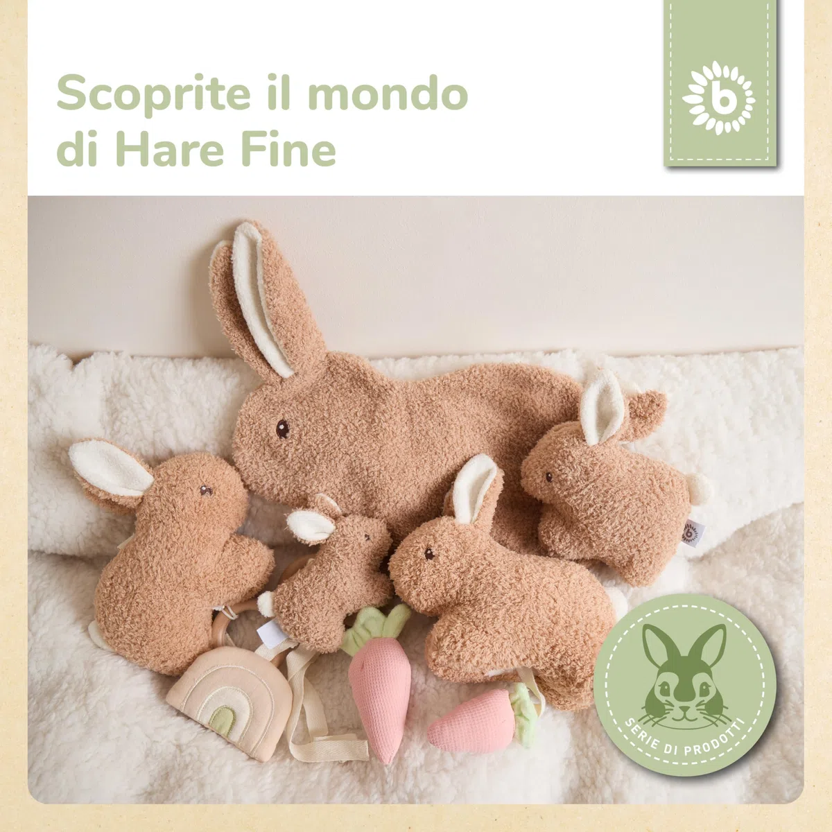 Bieco Activity giocattolo coniglietto fine | anello di presa in legno con sonaglio in peluche, elemento cigolio e pellicola scoppiettante | giocattolo per bambini a partire da 0 mesi