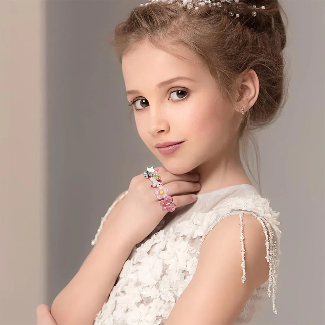 JEYORZY Set di 10 Anelli per Bambina, Principessa Gioielli per Ragazze, Regalo di Compleanno per Festa (Stili Casuali)